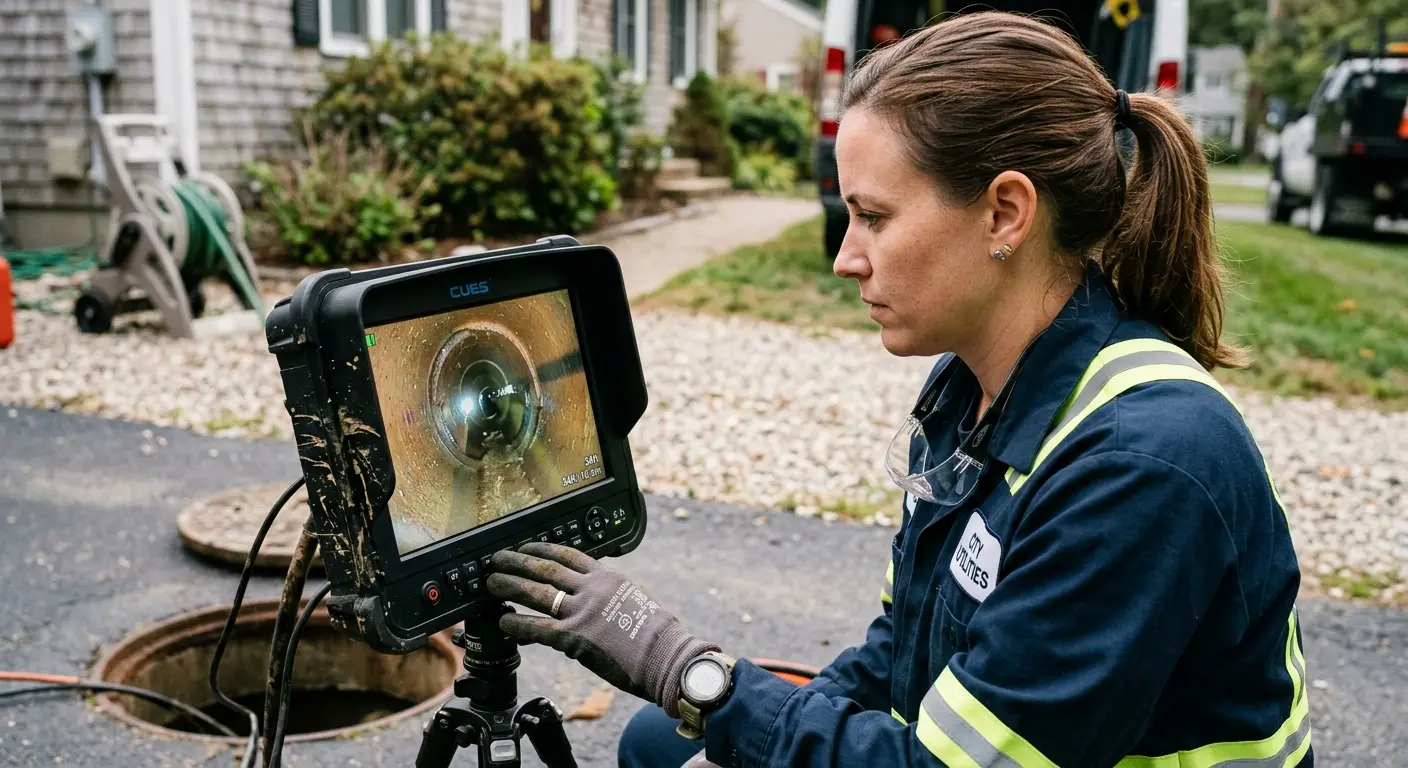Technician reviewing sewer camera inspection footage in Cedar Hills