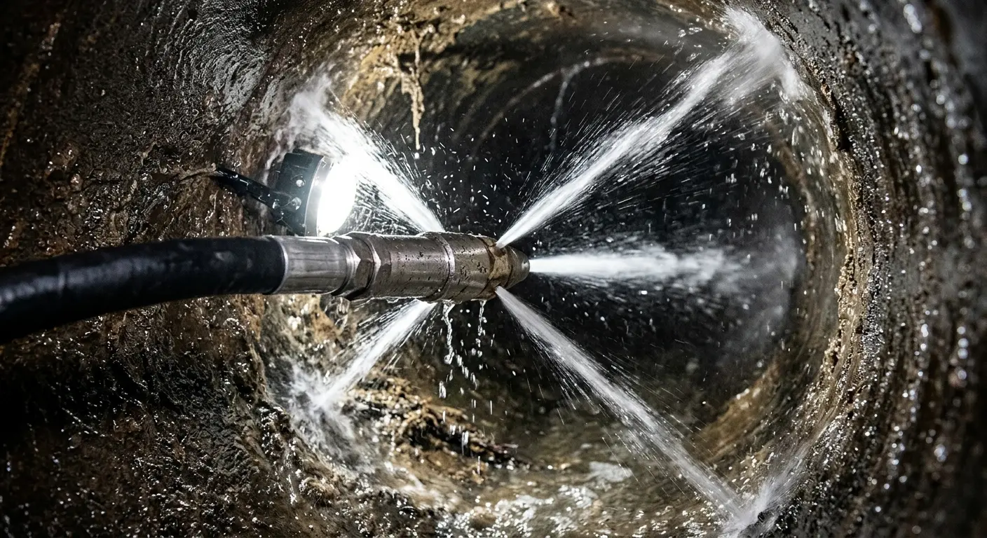 High-pressure hydro jetting nozzle cleaning sewer pipe for Storm Drain Cleaning in Cedar Hills